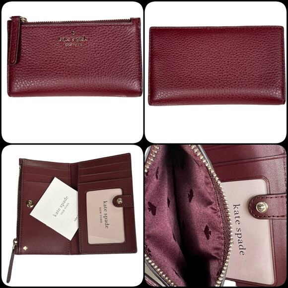 Kate Spade Jackson Shoulder Bag & Wallet Medium Flap Pebbled Leather Cherrywood - Picture 12 of 16